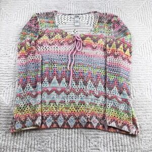 La Seine Crochet Knit Sweater Women's Medium Multi Color Boho Festival Hippie